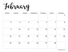 a calendar with the word february written in black and white ink on top of it