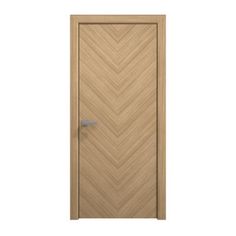 an open wooden door with a metal handle on the front and side panel, isolated against a white background