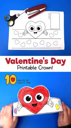 valentine's day printable crown for kids to color and cut out with scissors