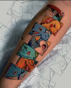 an arm with pokemon tattoos on it