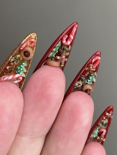 Crazy Nail Designs, New Years Nail Designs, Red Christmas Nails, Crazy Nails, Festival Nails, New Year's Nails, Nail Polish Designs, Xmas Nails, Funky Nails