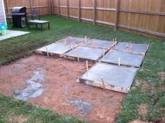 the backyard is being built with concrete blocks