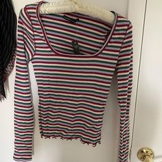 Never Worn Still Has Tag Abercrombie And Fitch Multicolor Ribbed Tops For Fall, Striped Fitted Tops For Fall, Fitted Multicolor Ribbed Top, Fitted Multicolor Top For Fall, Fitted Striped Tops For Fall, Multicolor Ribbed Long Sleeve Tops, Multicolor Long Sleeve Ribbed Top, Casual Multicolor Ribbed Top, Multicolor Casual Long Sleeve Top For Spring