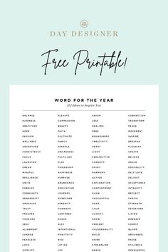 the free printable word for the year is displayed in front of a light blue background