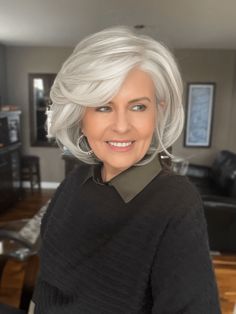 In Charge by Raquel Welch | Synthetic Wig Raquel Welch Wigs Best Wig Outlet, Lowlights For White Hair, White Hair Bob, White Hair Toner, Double Chin Hairstyles, Hairstyles For Seniors, Grey Bob Hairstyles, Pepper Hair, Silver White Hair