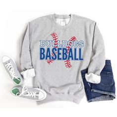 "Baseball Sweatshirt, Baseball Mom Shirt, Custom Baseball Shirts for Women, Personalized Baseball Sweater, Baseball Team Tees, Baseball Gift This custom baseball sweatshirt is so soft, comfy & stylish and perfect to keep you warm and cozy for baseball game day! HOW TO ORDER: Please leave the team\\mascot name, and the font & font outline colors you would like in the \"Add your personalization\" text box. Please message me if you have any questions before ordering. This UNISEX sweatshirt will las Baseball Season Team Spirit Cotton Sweatshirt, Collegiate Cotton Sweatshirt For Baseball Season, Varsity Long Sleeve Tops For Baseball Season, Pre-shrunk Long Sleeve Athletic Heather Top, School Spirit Cotton Sweatshirt For Baseball Season, Athletic Heather Long Sleeve College Tops, Athletic Heather Long Sleeve Tops For College, Long Sleeve Tops For Baseball Season, Cotton Crew Top For Sports Events