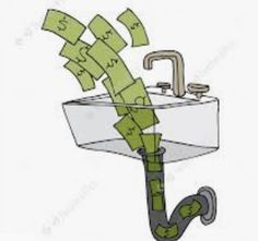 money falling out of a sink with water faucet and spigots in it