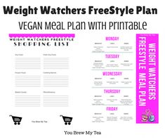 the weight watcher's freestyle plan meal plan with printable shopping list is shown