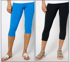 When temps rise, hemlines usually follow! Beat the heat with a knee-grazing pedal pusher and a mid-calf capri. This summery set of knit pants -- in basic black and your choice of color -- gives you sooo many outfit possibilities (while still looking chic!). From Women with Control®. Sporty Stretch Capris For Summer, Stretch Capris For Summer, Stretch Solid Color Capris For Summer, Summer Stretch Solid Color Capris, Summer Stretch Capris In Solid Color, Sporty Solid Color Summer Capris, Black Knee-length Capris For Summer, Summer Stretch Capris For Yoga, Summer Yoga Stretch Capris