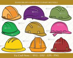 different colored hard hats clipart bundle