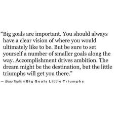 an image of a quote with the words big goals are important you should always have a clear vision of where you would go