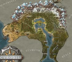 an image of a map with mountains and lakes on it that says cryodil