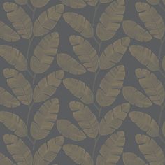 a wallpaper pattern with brown leaves on a dark gray background in shades of grey and gold