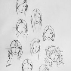 a bunch of different types of hair drawn in pencil on paper with the same drawing technique