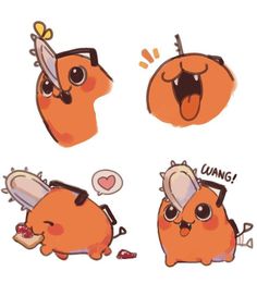 an orange cartoon character with different expressions