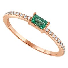 Charming and Elusive Design - This stackable ring features a 14k gold band, a baguette shaped gorgeous emerald approximately 0.10cts, and round diamonds approximately 0.09 cts, available in white or yellow gold Measurements for ring size: The finger Size of the ring is 6.5 and your jeweler can adjust it to one size up or down to make sure it fits perfectly on your finger. Gift Box included: Included in every order is a dazzling gift box making this diamond emerald ring the perfect gift for your Antique Emerald Ring, Bezel Diamond Rings, Emerald Band Ring, Stackable Birthstone Rings, Art Deco Emerald Ring, Emerald Ring Vintage, Stackable Diamond Rings, Gold Bubbles, Eternity Ring Gold