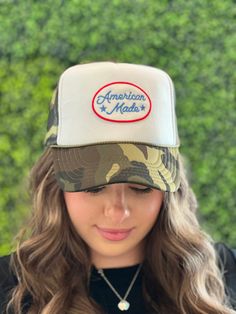 American Made Trucker Hat with Patch - Red White Blue -Trendy Vintage Camo Trucker Hat Unisex Adult Size by thepurplepetunia on Etsy Trucker Baseball Cap With Patches For Outdoor, Trucker Snapback Hat With Patches And Curved Bill, Trucker Style Baseball Cap With Patches For Outdoor, Outdoor Trucker Hat With Patches, Trucker Hat With Letter Patch Snapback, Trucker Hat With Logo Patch And Curved Bill, Snapback Trucker Hat With Logo Patch, Adjustable Snapback Trucker Hat With Logo Patch, Adjustable Trucker Hat With Logo Patch