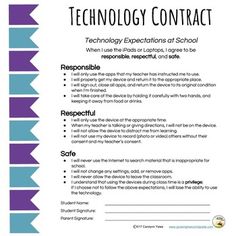 a poster with the words technology contact written in blue, purple and white stripes on it