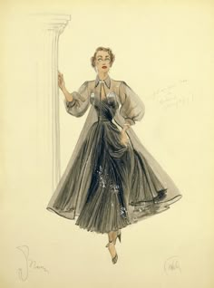 a drawing of a woman in an evening dress