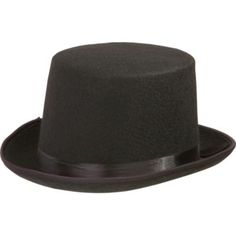 Congrats & this Top Hat makes you a member of high society a landed 19th century gentleman. This felt Top Hat features a vintage gothic design with a high flattened crown a narrow brim turned up at the sides and a gleaming faux leather hatband. It's lined for comfort hemmed with faux leather and made to last well into the 20th century. Felt Top Hat product details:  10in wide x 12in long x 4in tall Fabric and felt One size fits most teens and adults Spot clean only Classic Black Hat For Costume, Adjustable Top Hat With Flat Crown For Formal Events, Adjustable Top Hat With Flat Crown For Formal Occasions, Formal Adjustable Top Hat With Flat Crown, Elegant Costume Top Hat With Short Brim, Elegant Top Hat With Short Brim For Costume, Elegant Short Brim Top Hat For Costume, Classic Brimmed Costume Hats For Party, Brimmed Top Hat For Winter Costume Party