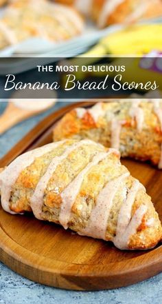 the most delicious banana bread scones are on a cutting board and ready to be eaten