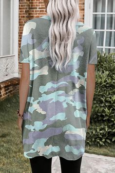 Camo Print Pocketed T-shirt Mini Dress Casual Green Short Sleeve T-shirt Dress, Casual Camouflage Dress For Spring, Casual Camouflage Dresses For Spring, Green Short Sleeve T-shirt Dress For Summer, Mini Dresses For Women, Wholesale Dress, Mini Shirt Dress, Pocket Tshirt, Camo Print