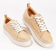 These casual sneakers just scream summer with an espadrille trim and canvas upper. The platform sole gives a little lift that looks great with shorts or skirts. From Jack Rogers. Low-top Cotton Platform Sneakers For Summer, Summer Vacation Sneakers With Rubber Sole, Spring Textile Platform Sneakers With Round Toe, Low-top Canvas Platform Sneakers For Spring, Sporty Canvas Shoes With Contrast Sole For Spring, Summer Canvas Platform Sneakers, Spring Canvas Shoes With White Sole, Casual Cotton Platform Sneakers For Summer, Casual Cotton Espadrilles For Spring