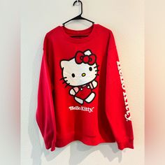 Bnwot (2xl) Hello Kitty Sweatshirt But It Fits Like An Oversized Xl. Very Comfy. Open For Offers! Hello Kity Sweater, Hello Kitty Print Crew Neck Top For Winter, Winter Hello Kitty Print Crew Neck Top, Hello Kitty Print Crew Neck Tops For Fall, Hello Kitty Print Top For Winter Streetwear, Red Hello Kitty Print Crew Neck Top, Casual Red Hello Kitty Top, Red Crew Neck Top With Hello Kitty Print, Cute Red Relaxed Fit Top