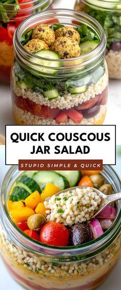 Image for Quick Couscous Jar Salad Picnic With Friends, Jar Salad, Couscous Recipes, Salad In A Jar, Lunch To Go, Couscous, Meal Prep, Salad, With Friends