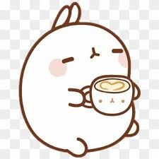 a cartoon bunny holding a cup of coffee