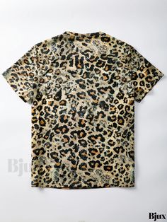 Bjux - Womens Graphic and Letter Print Crew Neck T-shirt: Trendy Western Casual Loose Fit Short Sleeve Summer Tops Leopard Print T-shirt With Letter Print And Crew Neck, Casual Leopard Print Crew Neck T-shirt, Leopard Print Graphic Crew Neck Top, Cotton Leopard Print T-shirt For Summer, Leopard Print Graphic T-shirt For Summer, Summer Crew Neck Leopard Print Tops, Leopard Print Short Sleeve Graphic Tee, Leopard Print Crew Neck Top For Summer, Summer Leopard Print Graphic T-shirt