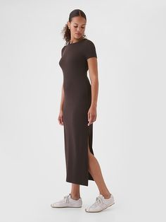 Modern Rib Maxi T-Shirt Dress Tshirt Maxi Dress, Stretch Cotton, T Shirt Dress, Ribbed Knit, Gap, Outfit Ideas, Shirt Dress, Short Sleeves