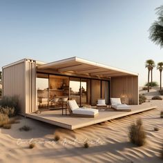 a house made out of shipping containers in the desert