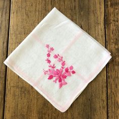 "This charming handkerchief features lovely shades of pink color with wonderful floral detail. It is in very good vintage condition. Perfect for a personal accessory, a celebration or hang it as it is that pretty. I use hankies as doilies too. Darling... Approximate overall measurements: 10\" square Check out our other vintage hankies: https://www.etsy.com/shop/TwoBeContinued?ref=seller-platform-mcnav&section_id=24425115" Framed Table Numbers, Picture Frame Table, Bridal Handkerchief, Bride Vintage, Double Picture, Vintage Hankies, Vintage Handkerchief, Basket Fillers, Paper Basket