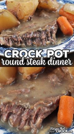 the crock pot beef and steak dinner is ready to be eaten with carrots