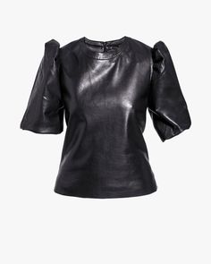 This plus size top is a must-have in casual and workwear wardrobes alike Expect The Unexpected, Recycled Leather, Plus Size Top, The Unexpected, Designer Outfits Woman, Leather Top, Puff Sleeves, Black Tee, Designing Women