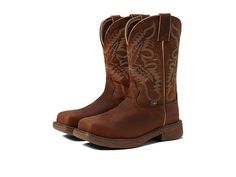 Justin Rush Pull-On Boots - Women's Boots : Rustic Tan 1 : Do you want to add a little flare to your work boot collection? Slip into the Justin Rush Pull-on Boots with comp toe to help bring style to your work day. Composite safety toe meets ASTM F2412-18a and ASTM F2413-18 EH (Electrical Hazard) standard. Oil-and-slip resistant rubber outsole meets the ASTM F3445-21 standard. Waterproof leather upper. Textile lining with removable cushioned footbed. Pull-on construction. Embroidered upper with Western Brown Slip-resistant Boots, Western Waterproof Boots With Slip-resistant Round Toe, Western Style Slip-resistant Boots For Outdoor Work, Western Insulated Boots For Outdoor Work, Western Style Insulated Boots For Outdoor Work, Western Moc Toe Slip-resistant Boots, Western Style Moc Toe Slip-resistant Boots, Boot Collection, Standard Oil