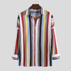 US$ 19.99 - Mens Hit Color Striped long Sleeve Turn Down Collar Casual Shirts Striped Shirt Men, Striped Sleeve, Basic Shirts, Grey Shirt, Color Stripes, Striped Long Sleeve, Shirt Men, Striped Shirt