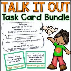 a poster that says talk it out task card bundle with an image of a person holding a