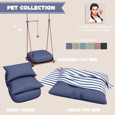 an image of a cat bed with pillows and blankets on it, along with the text pet collection