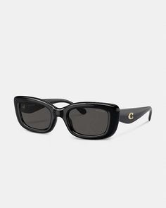 Pillow Tabby Narrow Rectangle Sunglasses | COACH® Chic Rectangular Sunglasses For Travel, Vintage Rectangle Sunglasses, Rectangular Glass Sunglasses With Tinted Lenses, Black Narrow Sunglasses, Pillow Tabby, Sunglasses Rectangular, Vintage Tortoiseshell Rectangular Sunglasses, Microfiber Cleaning Cloths, Rectangle Sunglasses