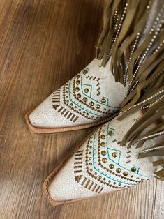 Corral Women's Beige Eagle Crystals & Studs Fringe Snip Toe Cowgirl Boots C4088 | Painted Cowgirl Western Store Western Cream Ankle Boots, Western Style Cream Ankle Boots, Beige Almond Toe Party Boots, White Snip Toe Party Boots, Snip Toe Cowgirl Boots, Western Boots For Women, Turquoise Crystals, Beige Boots, Western Store