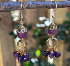 Purple Natural Stone Drop Earrings, Spiritual Amethyst Drop Earrings, Spiritual Purple Dangle Earrings, Amethyst Dangle Earrings For Jewelry Making, Amethyst Dangle Earrings With Natural Stones, Amethyst Natural Stone Dangle Earrings, Purple Spiritual Drop Earrings, Spiritual Purple Drop Earrings, Purple Chandelier Earrings With Ear Wire As A Gift