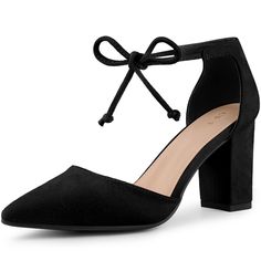 Looking for a stylish and versatile pair of shoes to add to your wardrobe? Look no further than these pointed-toe thick-heeled shoes! The design details include a trendy ankle strap tie and a 3.3'' (approx 8.5cm) heel, making them the perfect choice for dressier occasions. The faux suede vamp and rubber outsole ensure comfort and durability, while the ABS heel adds a touch of sophistication. Don't forget to check the size measurement chart before placing your order to ensure the perfect fit! Date Shoes, Casual Shoes Outfit, Jeans Pant, Closed Toe Heels, Heels Dress, Chic Heels, Chunky Heel Pumps, Black Dress Shoes, Wedding Cocktail