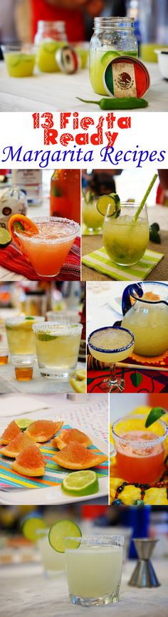 there are many different pictures of margaritas on the table