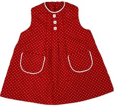 Very cute and very well made toddler dress in new condition! No tags on the inside. I put it on my toddler who is in a size 2T for a size reference and it was a little too small so I’m assuming it’s more of a 12-18m. Zipper on the back and front pockets are all functional. Red Sleeveless Dress For Playtime, Baby Frock Pattern, Spring Red, Frock Patterns, Knit Wear, Polka Dot Fabric, Sun Dress, Toddler Dress, Very Well