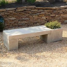 Modular Bench Configuration 1 on gravel in the backyard Concrete Garden Bench, Bird Bath Planter, Modular Bench, Short Bench, Campania International, Concrete Bench, Long Bench, Concrete Garden, Diy Bench