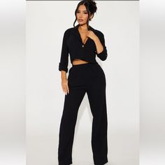 Never Worn Comes With Tags Casual Long Sleeve Pantsuit For Night Out, Black Spring Pantsuit For Date Night, Black Pantsuit For Spring Date Night, Black Pantsuit For Date Night In Spring, Casual Black Pantsuit For Night Out, Black Long Sleeve Pantsuit For Date Night, Black Spring Pantsuit For Going Out, Casual Black Pantsuit For Work, Black Pantsuit For Going Out In Spring