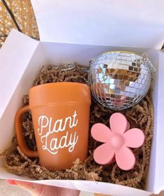 "♡ Gift Box Set ♡ Includes: Plant Lady Mug, 4\" Disco Ball Planter, Flower Hair Clip ♡ If you have any notes for me, please leave them in the notes for seller section at checkout ♡ Free shipping on orders $35+ For any questions you may have, please feel free to email me at sundazedesignzz@gmail.com!" Disco Ball Planter, Plants In Bottles, Mom Keychain, Planter Stand, Flower Hair Clip, Shop Ideas, Plant Gifts, Plant Lady, Monstera Leaf