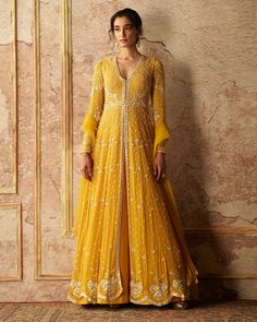 Georgette Embroidered Anarkali | Ridhi Mehra Embroided Anarkali Suits, Anarkali Wedding Suits, Beautiful Anarkali Dress, Anarkali Suits For Wedding, Yellow Anarkali Suits, Anarkali Georgette, Mehandi Dress, Shadi Dress, Diy Handbags